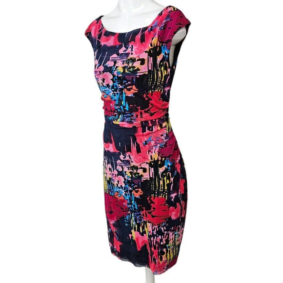 Kay Unger New York Womens Nylon Ruched Abstract Midi Dress Size  Small - Picture 7 of 10